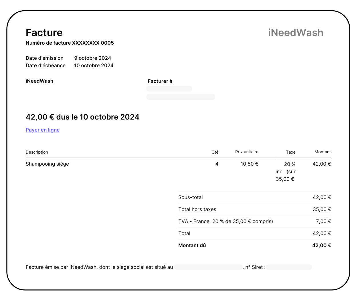 Interface de facturation avec options de calcul de TVA pour la comptabilité