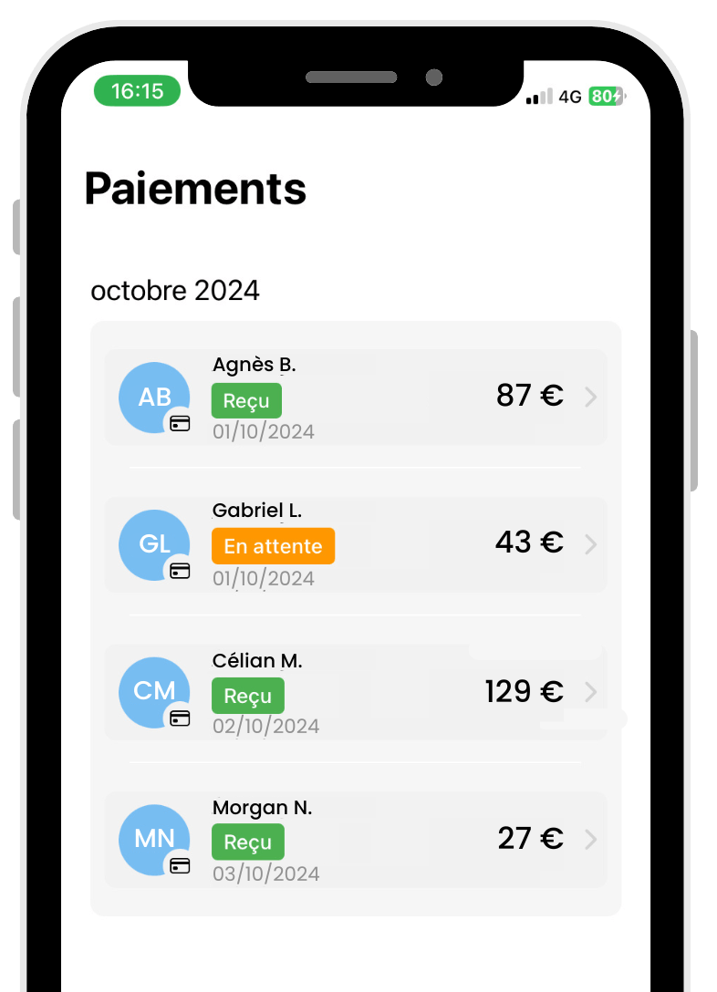 Historique complet des transactions de paiement, classé par mois