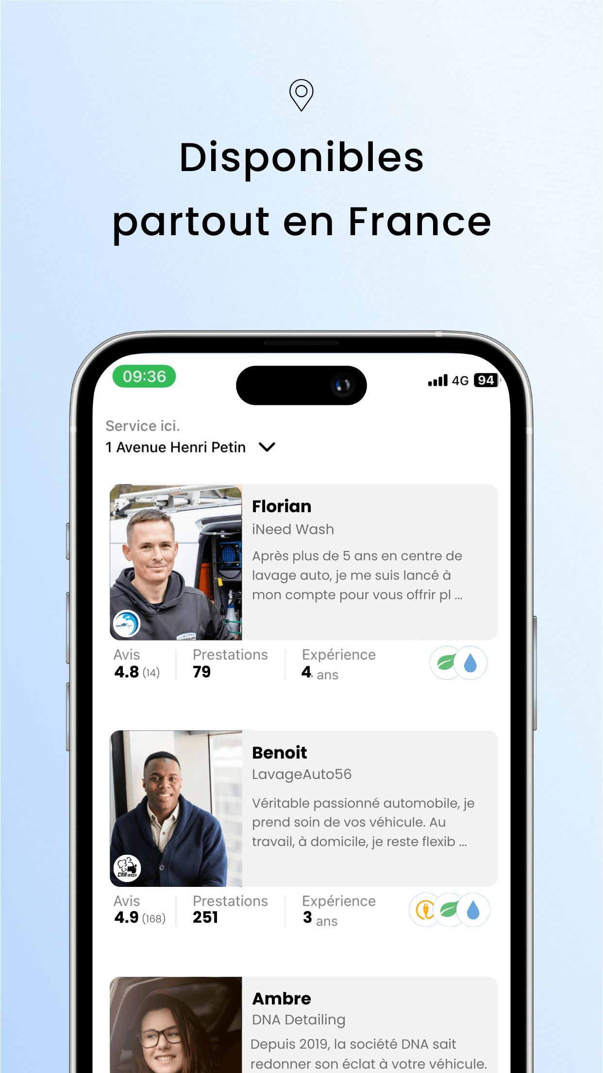 Disponibles partout en France, affichage des professionnels dans Octav.