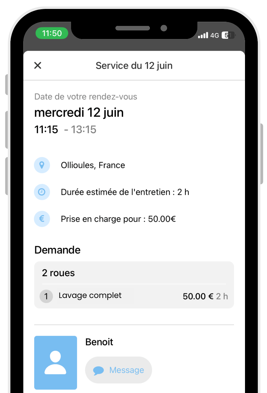 Interface des informations complètes pour chaque réservation