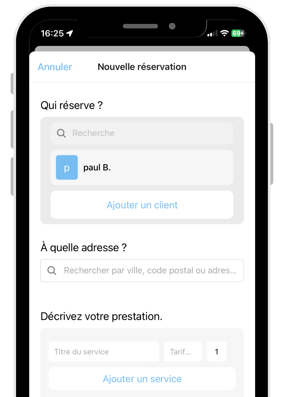 Image de l'interface pour ajouter une réservation manuellement dans Octav