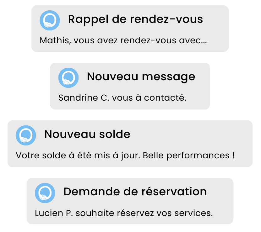 Image illustrant le système de notifications pour le suivi des paiements et réservations